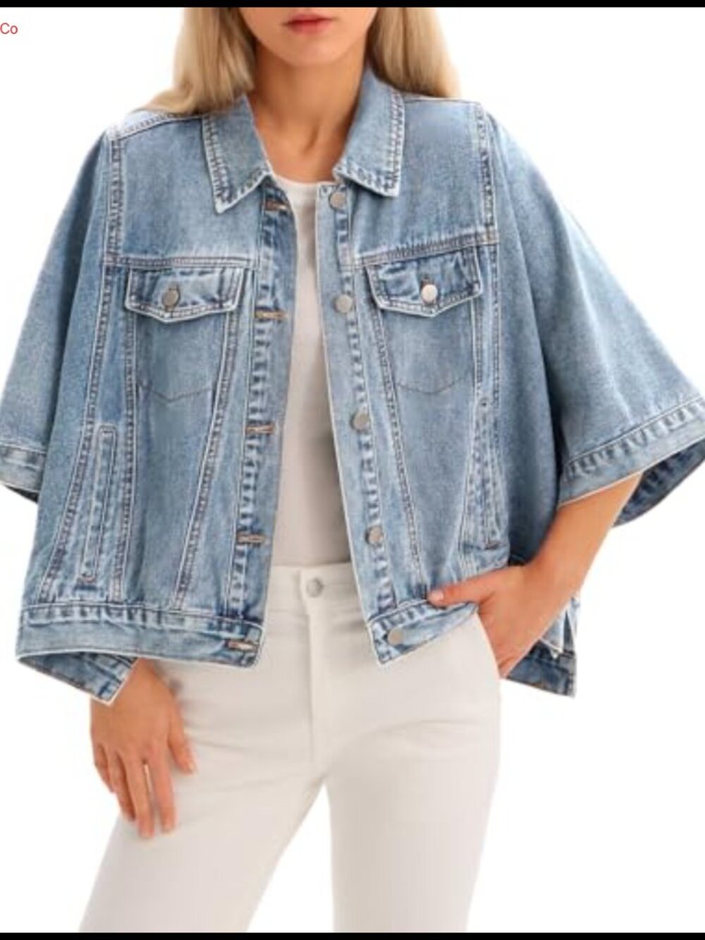 Oversized Cropped Denim Cape Jacket Button Down Loose Fit Casual